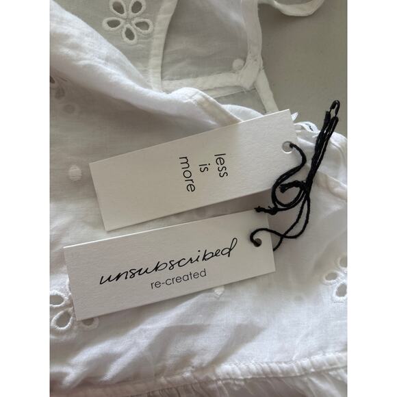Unsubscribed Tops Blouse Shirt Women's Small White Boho Eyelet Ruffle Bib NWT - Picture 5 of 12